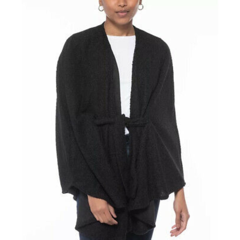INC NWT International Concepts Sherpa Faux Fur Belted Topper Cardigan Black New